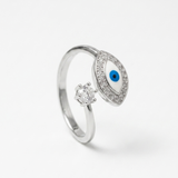 Evil Eye Silver Ring | 925 Sterling Silver Evil Eye Adjustable Ring with Solitaire | Open Adjustable Ring for Women & Girls |Zaviraa