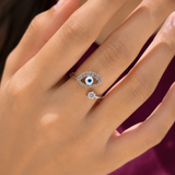 Evil Eye Ring |925 Sterling Silver Lucky Evil Eye Adjustable Ring | Elegant Open Ring for Women | Zaviraa