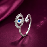 Evil Eye Ring |925 Sterling Silver Lucky Evil Eye Adjustable Ring | Elegant Open Ring for Women | Zaviraa