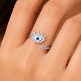 Adjustable Evil Eye Ring | Trendy 925 Sterling Silver Evil Eye Ring with Solitaire for Girls | Zaviraa