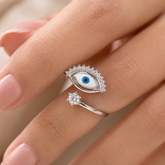 Evil Eye Adjustable Ring in 925 Silver | Minimal Jewellery |925 Silver Designer Evil Eye Designer Ring | Zaviraa