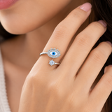 Evil Eye Ring | Minimal 925 Silver Nazar Protection Ring | 925 Sterling Silver Evil Eye Jewellery | Zaviraa