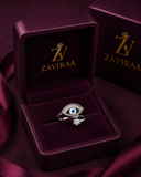 Evil Eye Ring |925 Sterling Silver Lucky Evil Eye Adjustable Ring | Elegant Open Ring for Women | Zaviraa
