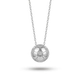 Silver soccer ball pendant necklace on a white background