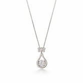 Silver teardrop pendant necklace on a white background