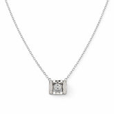 Silver necklace with a diamond pendant on a white background