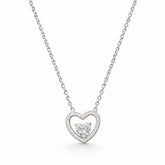 Heart-shaped diamond necklace on a white background