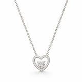 Heart-shaped diamond necklace on a white background