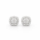 silver earrings with square-shaped charms on a white background