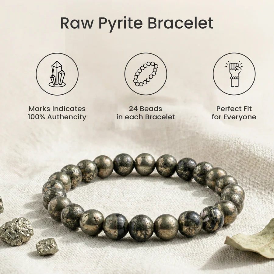 Zaviraa Raw Pyrite Bracelet for Wealth & Protection | Natural Pyrite Stone Beaded Bracelet