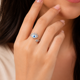 Adjustable Evil Eye Ring | Trendy 925 Sterling Silver Evil Eye Ring with Solitaire for Girls | Zaviraa