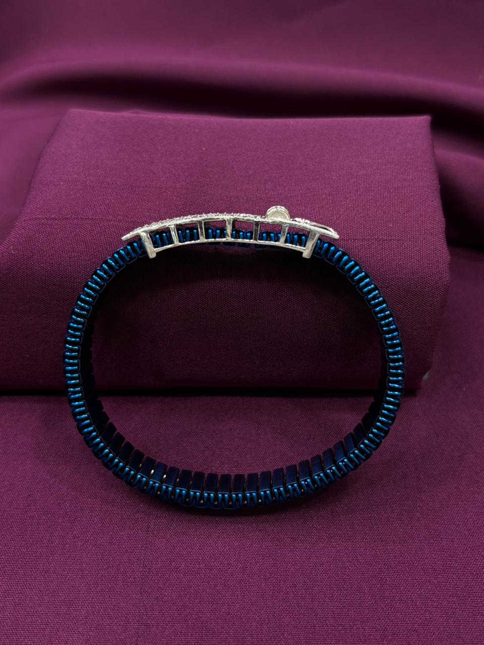 Zaviraa Trishul Signature 925 Silver Cobalt Stretchable Band