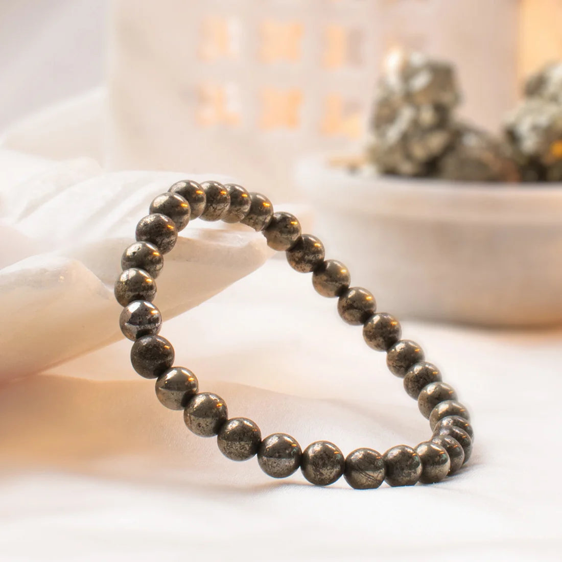 Zaviraa Raw Pyrite Bracelet for Wealth & Protection | Natural Pyrite Stone Beaded Bracelet