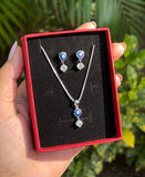 Zaviraa 925 Sterling Silver Evil Eye & Solitaire Jewelry Set with Pendant & Earrings