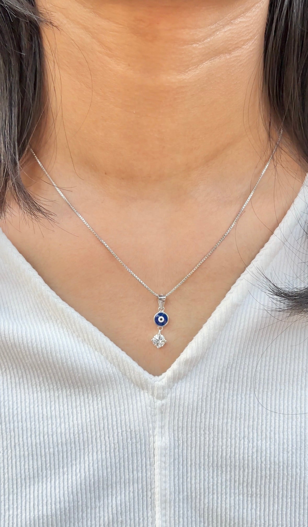 Zaviraa 925 Sterling Silver Evil Eye & Solitaire Jewelry Set with Pendant & Earrings