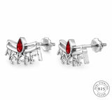 Zaviraa 925 Sterling Silver Mahakal Stud Earrings for Women | Mahadev Tripund Tilak Design with Red Meena | Spiritual Silver Jewellery