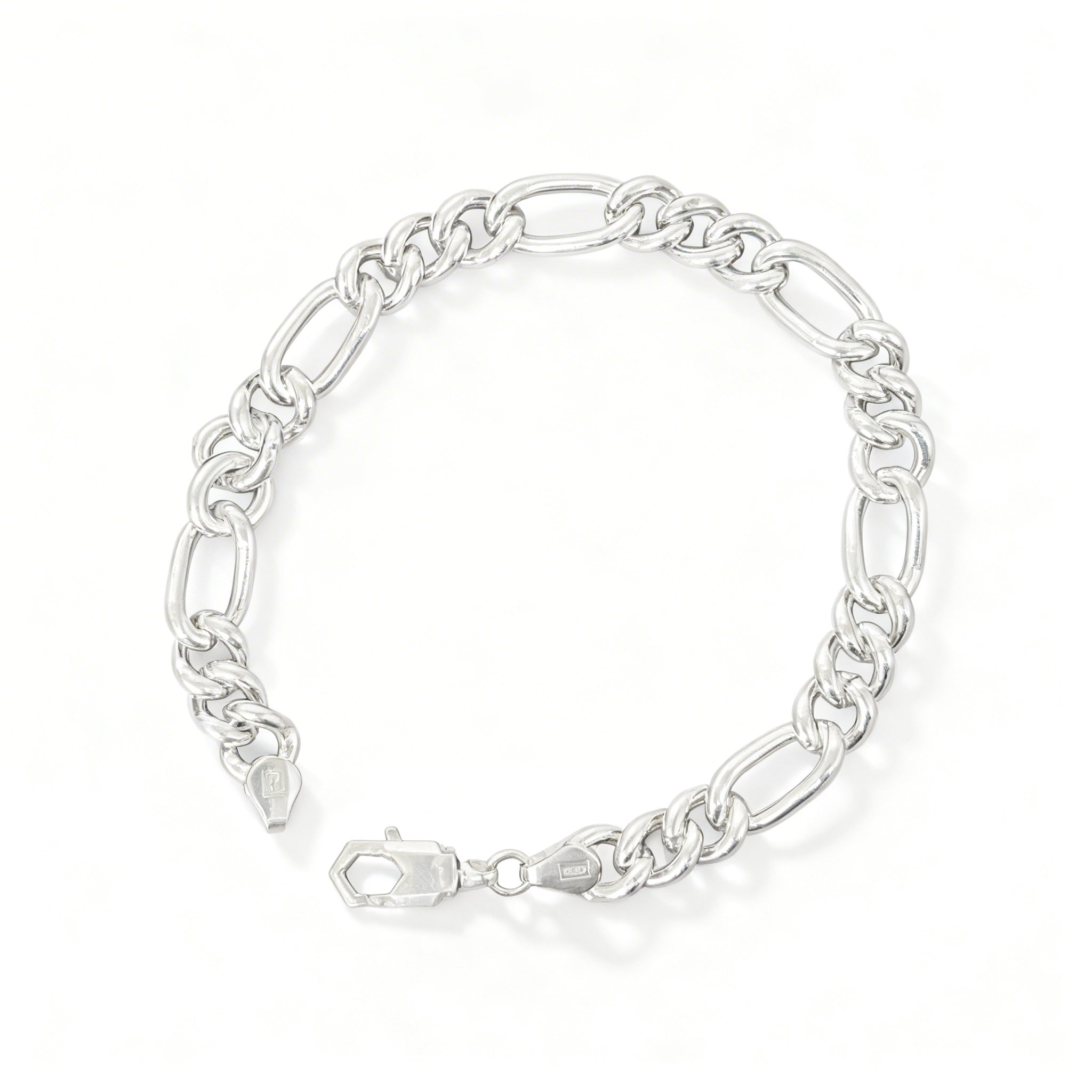 925 Sterling Silver Figaro Hollow Chain Bracelet for Men