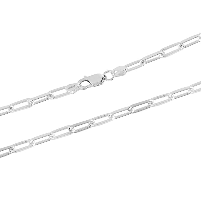925 Sterling Silver Italian Paperclip Link Chain Necklace – 3mm / 3.5mm / 4.5mm Minimalist Chain for Women & Men | Zaviraa