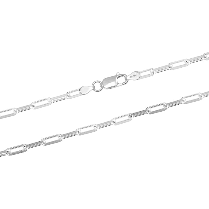 925 Sterling Silver Italian Paperclip Link Chain Necklace – 3mm / 3.5mm / 4.5mm Minimalist Chain for Women & Men | Zaviraa