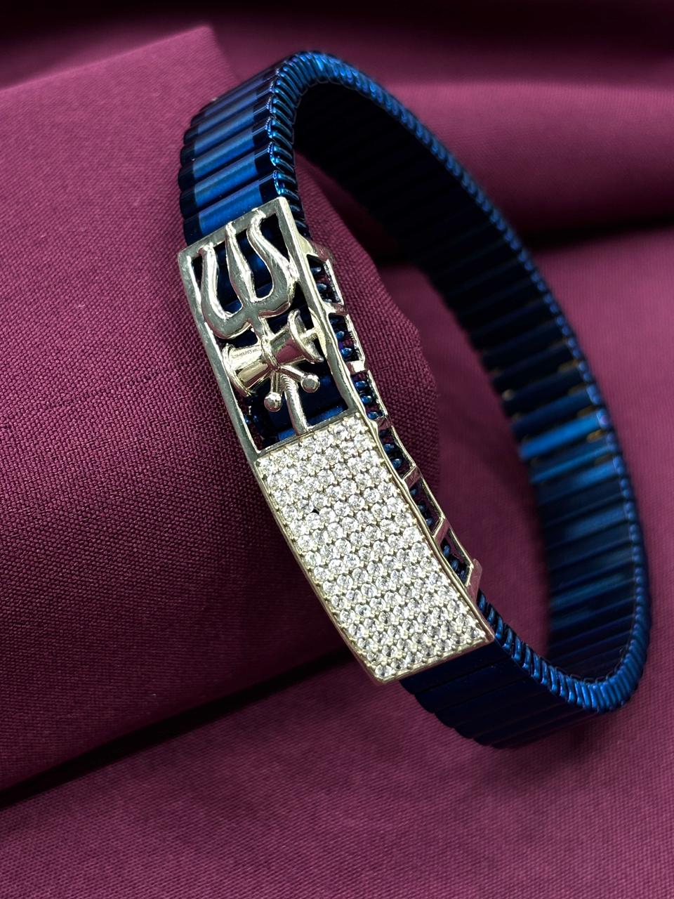 Zaviraa Trishul Signature 925 Silver Cobalt Stretchable Band