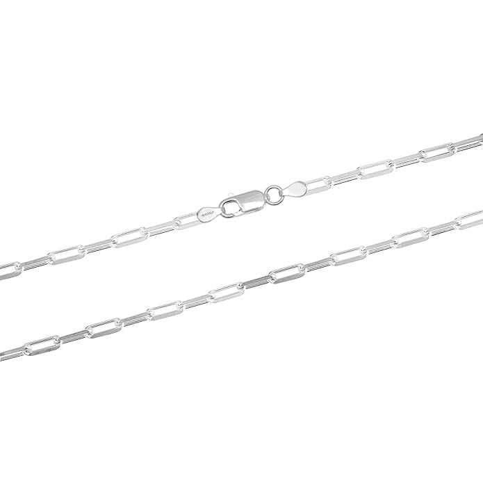 925 Sterling Silver Italian Paperclip Link Chain Necklace – 3mm / 3.5mm / 4.5mm Minimalist Chain for Women & Men | Zaviraa