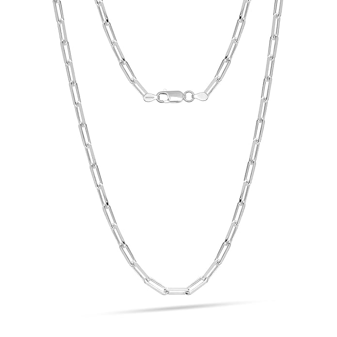 925 Sterling Silver Italian Paperclip Link Chain Necklace – 3mm / 3.5mm / 4.5mm Minimalist Chain for Women & Men | Zaviraa