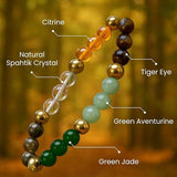 Zaviraa Dhan Yog Bracelet for Wealth & Prosperity | Natural Citrine Tiger Eye Pyrite Green Aventurine Crystal Bracelet | Lucky Beaded Bracelet for Men & Women