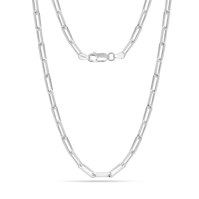 925 Sterling Silver Italian Paperclip Link Chain Necklace – 3mm / 3.5mm / 4.5mm Minimalist Chain for Women & Men | Zaviraa