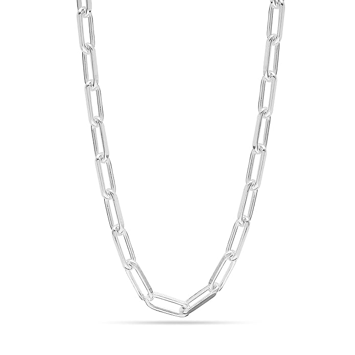925 Sterling Silver Italian Paperclip Link Chain Necklace – 3mm / 3.5mm / 4.5mm Minimalist Chain for Women & Men | Zaviraa