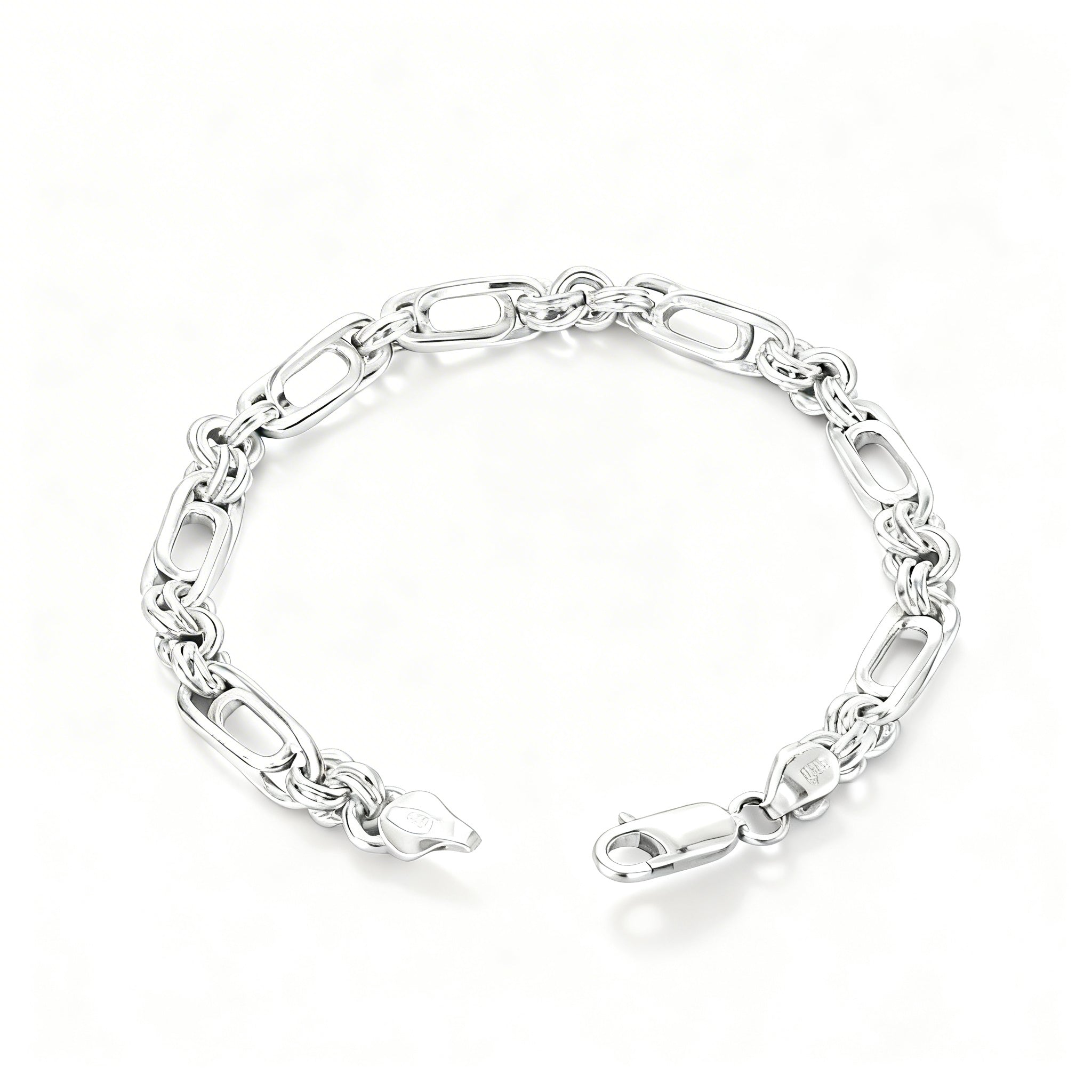 925 Sterling Silver Alternating Hollow Oval Link Bracelet for Men