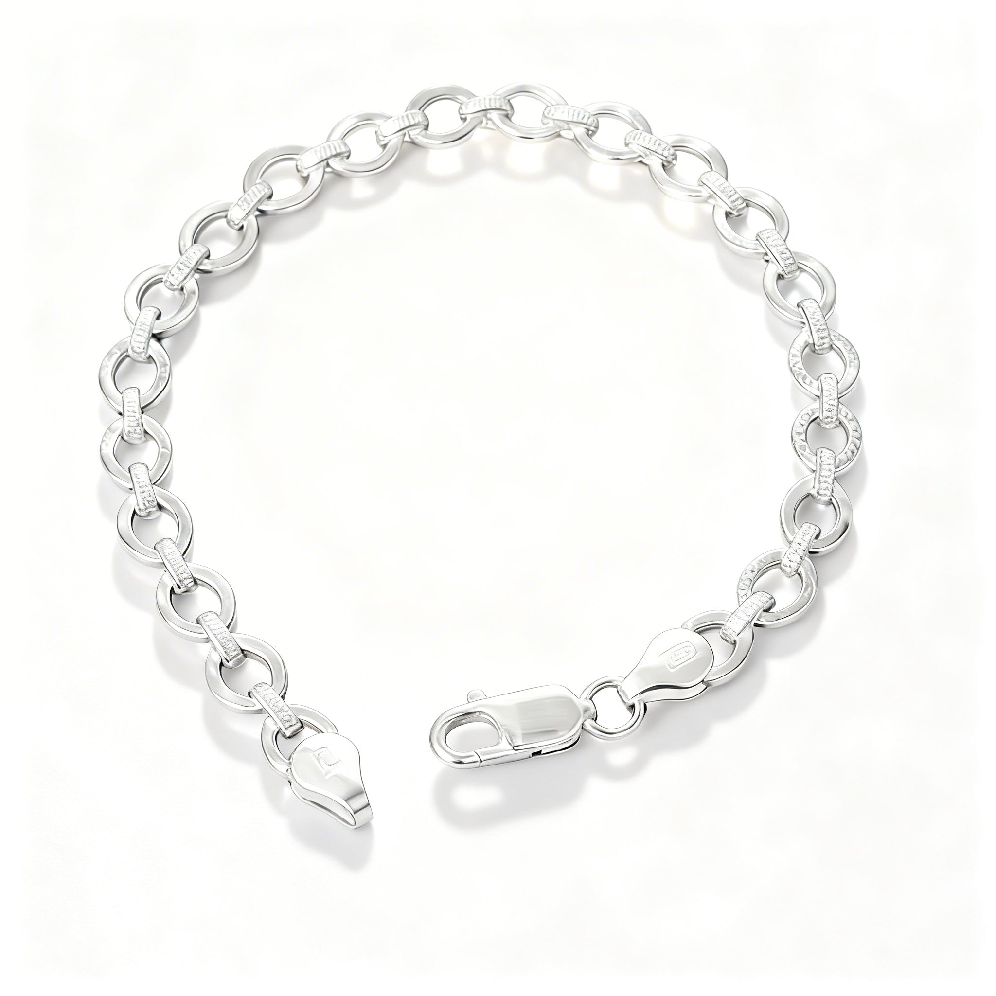 925 Sterling Silver Classic Round Link Chain Hollow Bracelet for Men