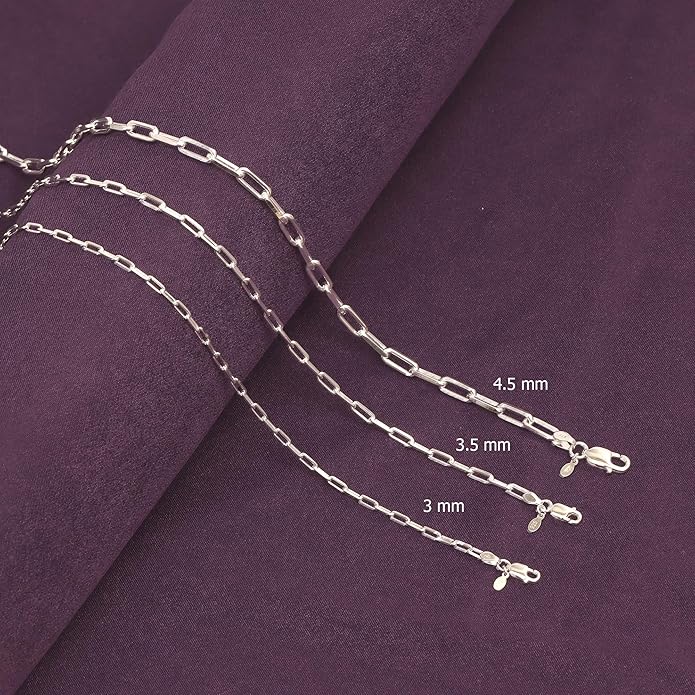 925 Sterling Silver Italian Paperclip Link Chain Necklace – 3mm / 3.5mm / 4.5mm Minimalist Chain for Women & Men | Zaviraa