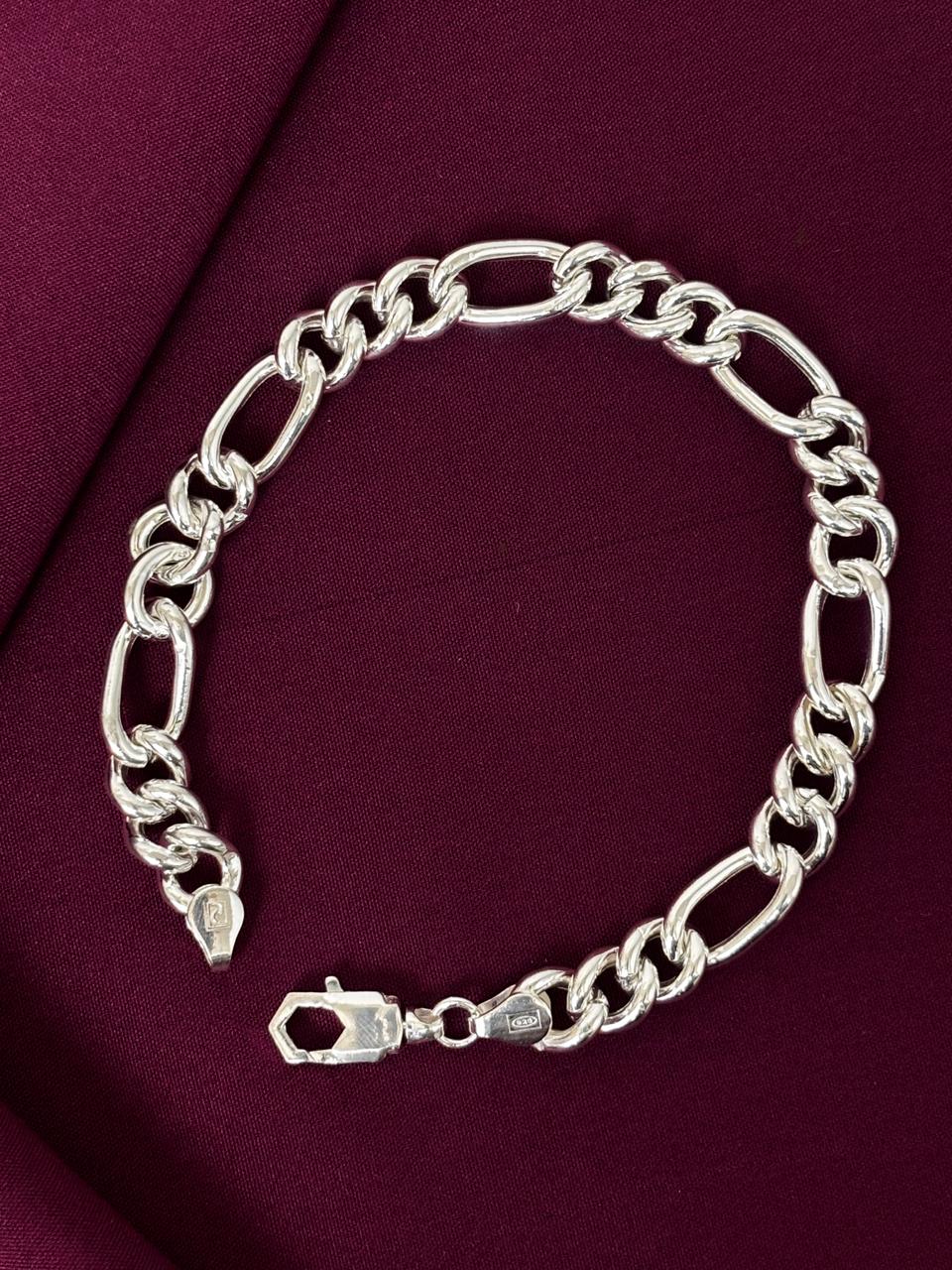 925 Sterling Silver Figaro Hollow Chain Bracelet for Men