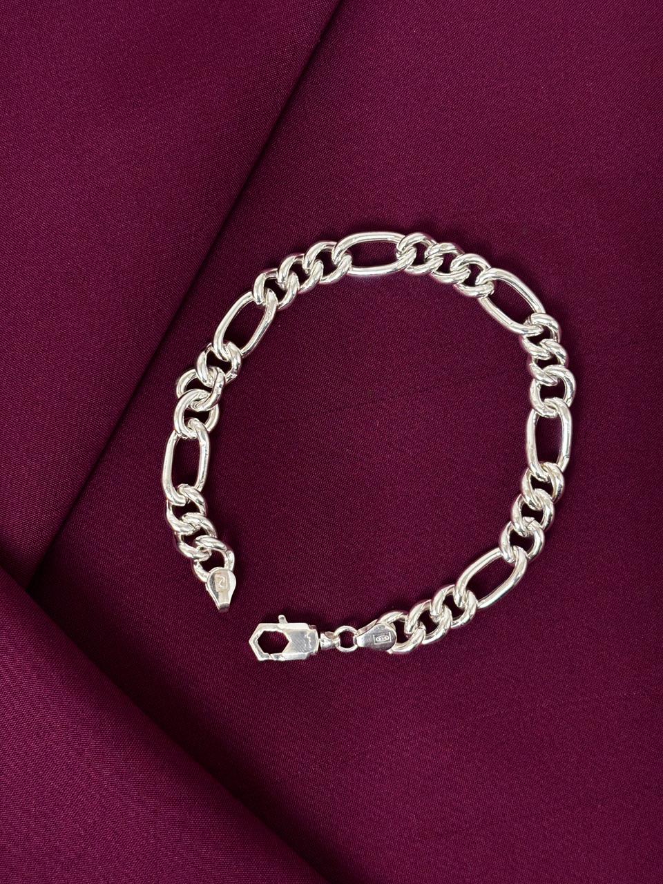925 Sterling Silver Figaro Hollow Chain Bracelet for Men
