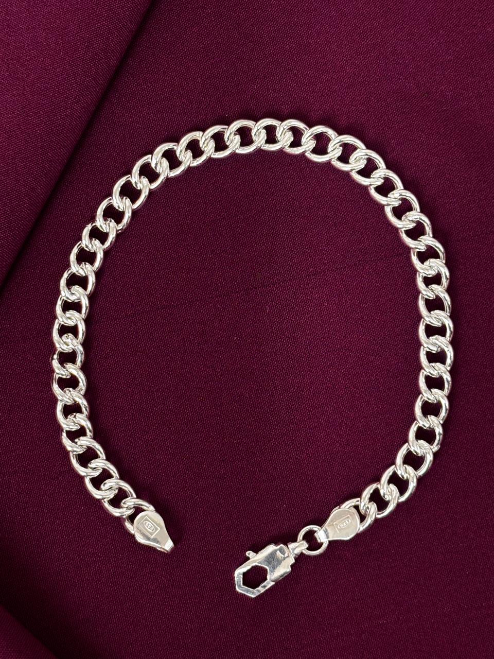 925 Sterling Silver Classic Round Cable Hollow Chain Bracelet for Men