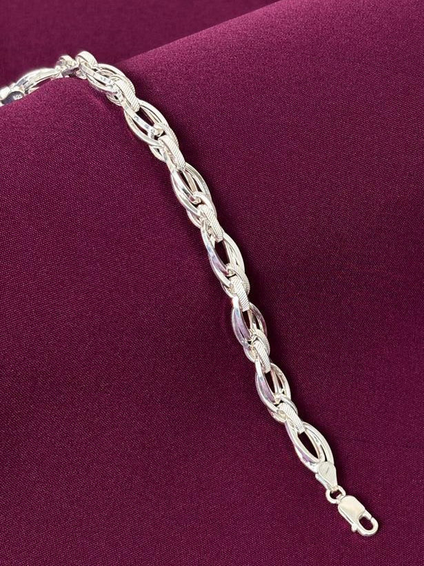 925 Sterling Silver Braided Hollow Oval Link Bracelet for Men