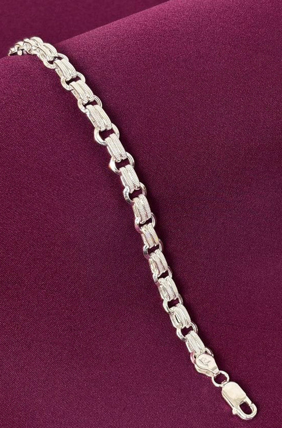 Sterling Silver Textured Hollow Bar Link Bracelet for Men