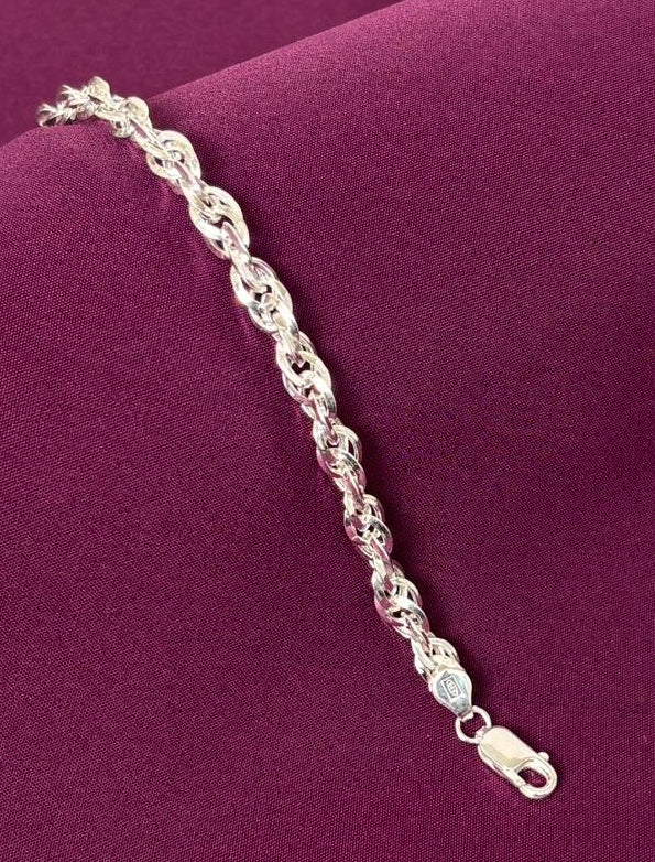 925 Sterling Silver Classic Rope Hollow Chain Bracelet for Men