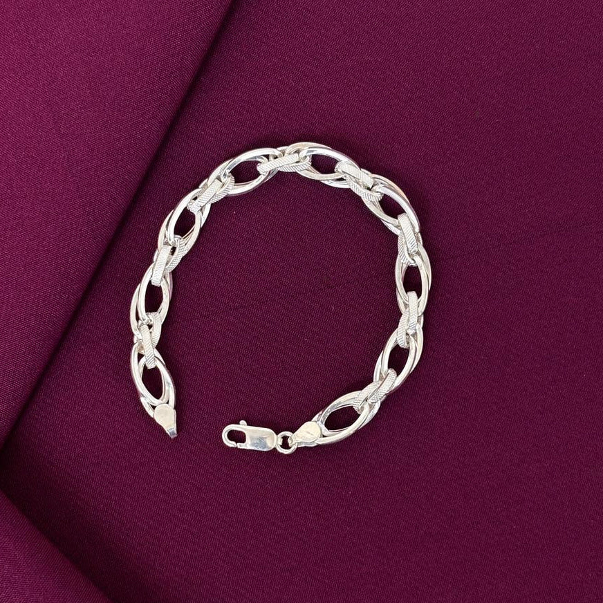 925 Sterling Silver Braided Hollow Oval Link Bracelet for Men