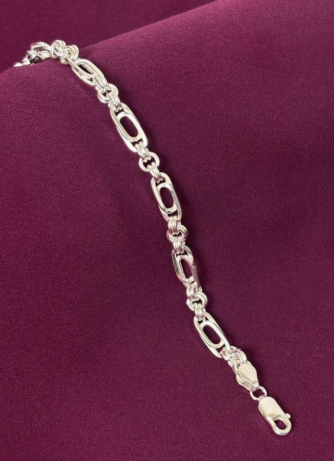925 Sterling Silver Alternating Hollow Oval Link Bracelet for Men