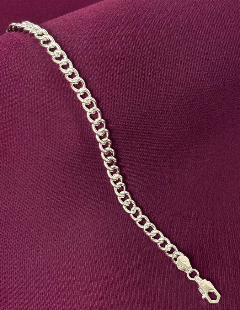 925 Sterling Silver Classic Round Cable Hollow Chain Bracelet for Men