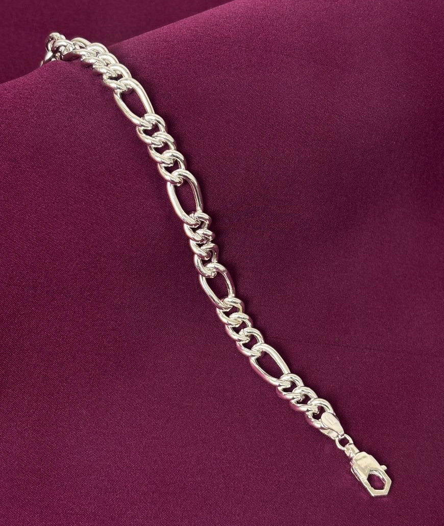 925 Sterling Silver Figaro Hollow Chain Bracelet for Men