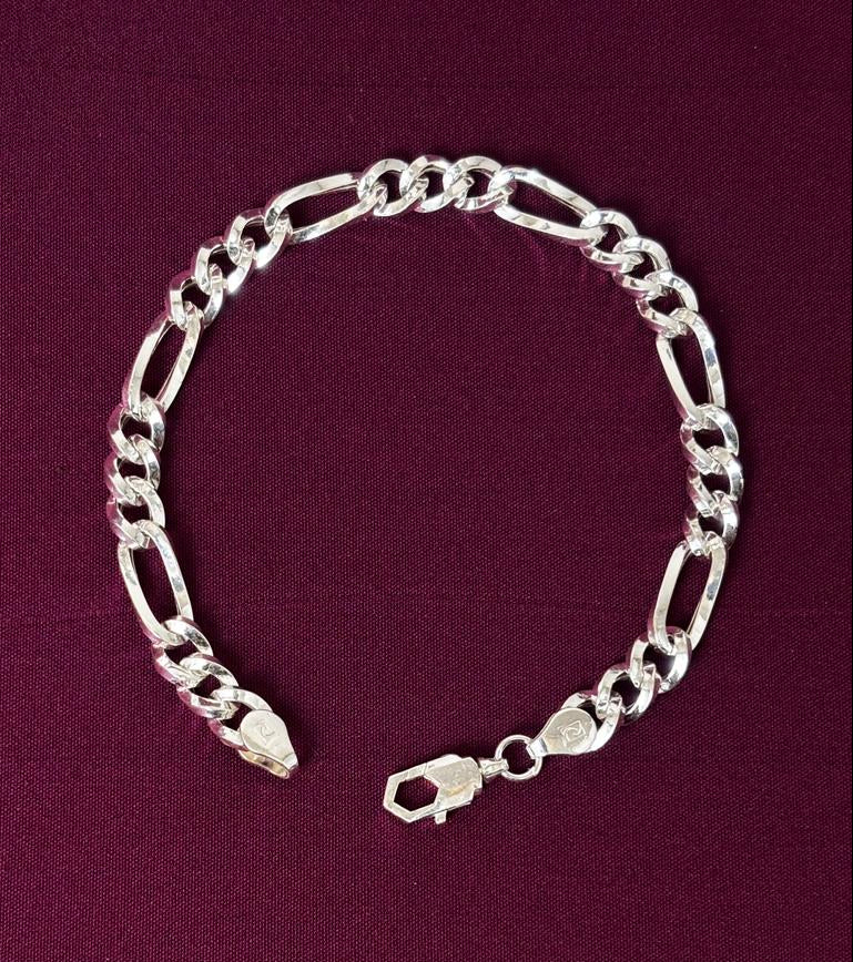 925 Sterling Silver Figaro Hollow Chain Bracelet for Men