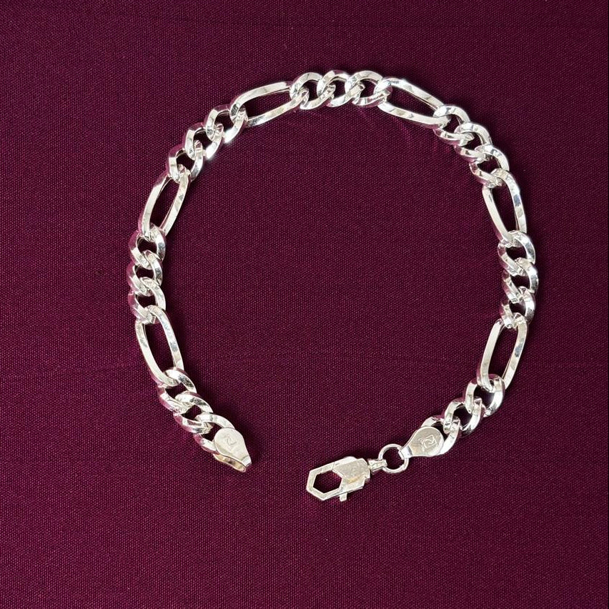 925 Sterling Silver Figaro Hollow Chain Bracelet for Men