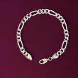 925 Sterling Silver Figaro Hollow Chain Bracelet for Men