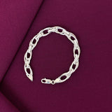 925 Sterling Silver Braided Hollow Oval Link Bracelet for Men