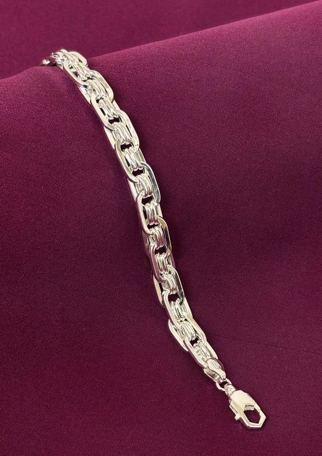 925 Sterling Silver Heavy Rectangular Link Chain Hollow Bracelet for Men