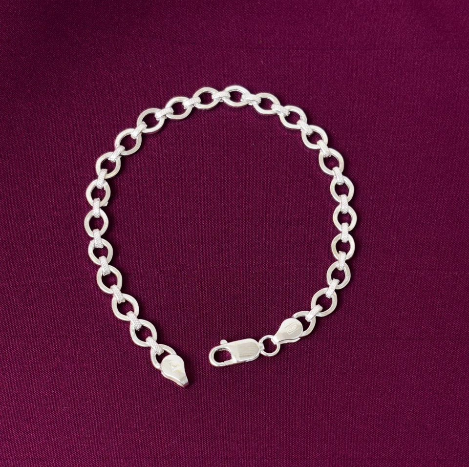 925 Sterling Silver Classic Round Link Chain Hollow Bracelet for Men