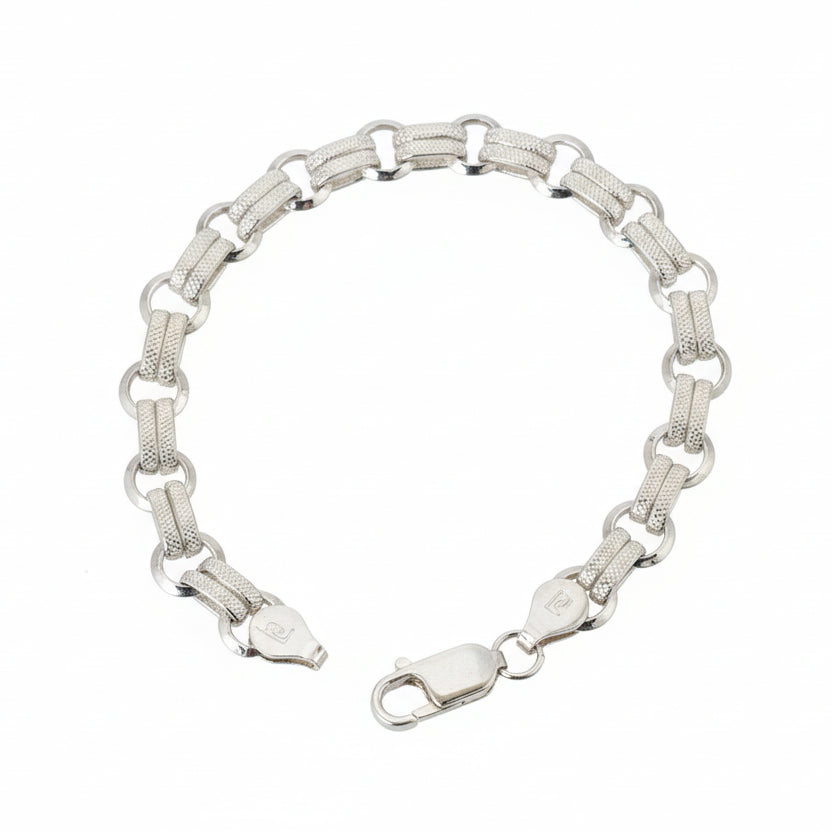 Sterling Silver Textured Hollow Bar Link Bracelet for Men