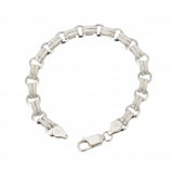 Sterling Silver Textured Hollow Bar Link Bracelet for Men